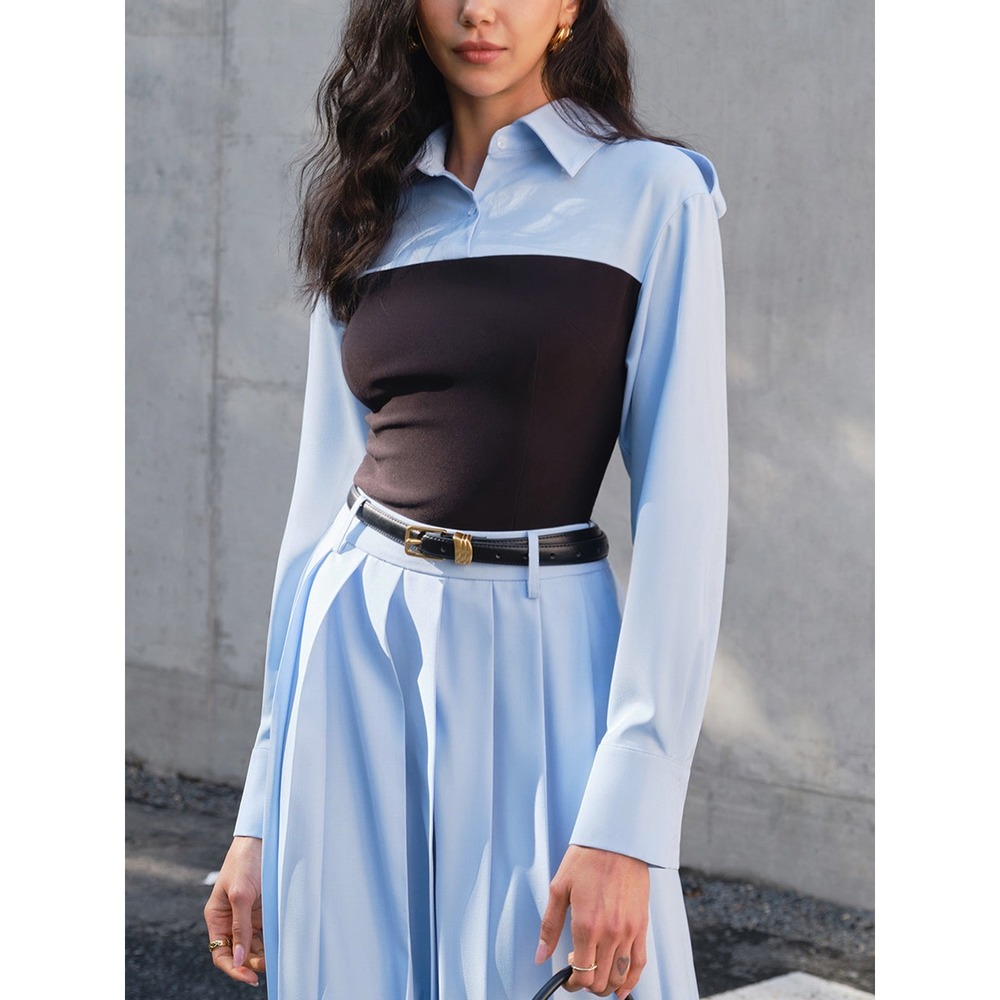 Commense Shirt Long Sleeve Corset Style‎ Top Blue Black Size XS